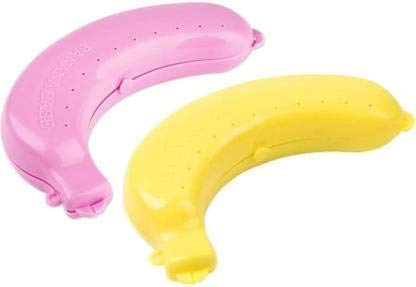 Kombuis Kitchenware Plastic Banana Shape Storage Case Lunch Box for Kids & Adult (Pack of 2) (Multi-Color)