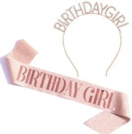 VITION Happy Birthday Sash and Crown, Birthday Sash and Tiara for Women, Birthday Sash & Rhinestone Crown with Comb