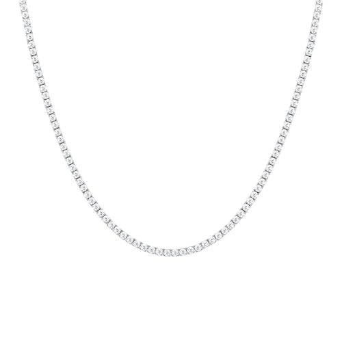 Moissanite Sterling Silver Link Necklace: 3MM VVS1 D Color White Gold Plated 925 Moissanite Tennis Vintage Elegant Dainty Birthday Wedding Christmas Valentine's Day Jewelry Gift for Women Men Girls