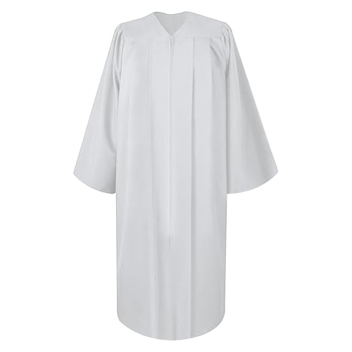 Herrenbek Matte Choir Robe for Church Judge Robes Costumes Pulpit Robe Pastor Baptism Graduation Gown for High School-white