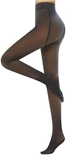 KISWON Women Fleece Lined Fake Translucent Thick Tights Winter Warm Sheer Black Leggings High Waisted Thermal Pantyhose