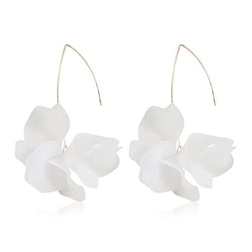 Unique Handmade Bohemian Resin Flower Petal Dangle Earrings Large Long Acrylic Rose Flower Tiered drop Earring Statement Summer Party Exaggerated Floral Tassel Hook Earrings for Women