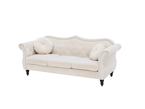 Image of Modern & Classic Chesterfield Sofa 5 Seater Sofa Velvet L-Shape Corner Sectional Button Tufted Sofa for Living Room, Dining Room, Office and Hallway-(Beige-C).