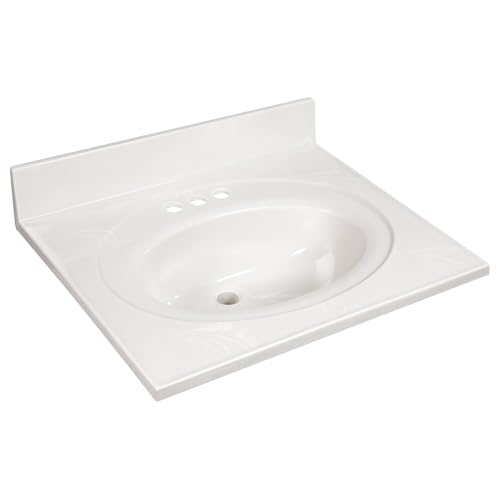 Image of Design House Cultured Marble Vanity Top, 25 in W x 22 in D, Integrated 4 in Centerset Oval Sink & Backsplash, Ivory Swirl, 586313