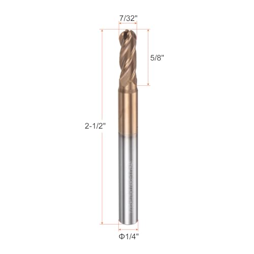 Image of HARFINGTON Ball Nose End Mill 4 Flute 7 /32 inch Diameter 1 /4 inch Shank Tungsten Carbide Uncoated Spiral CNC Router Bits 5 /8 inch Cutting Length Single End Ball Cutting Tool for Carving Engraving