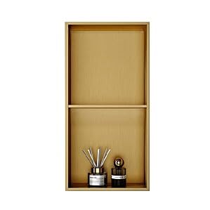 ZBJDX Brushed Gold Shower Caddy Double Layer Shower Niche 304 Stainless Steel Bathroom Wall Niche Recessed Organizer No