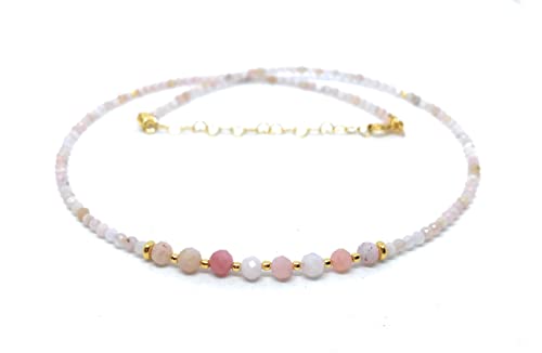 Gargantilla de opalo rosa piedra natural plata de primera ley chapada en oro de 24k longitud 40cm ampliable a 45cm