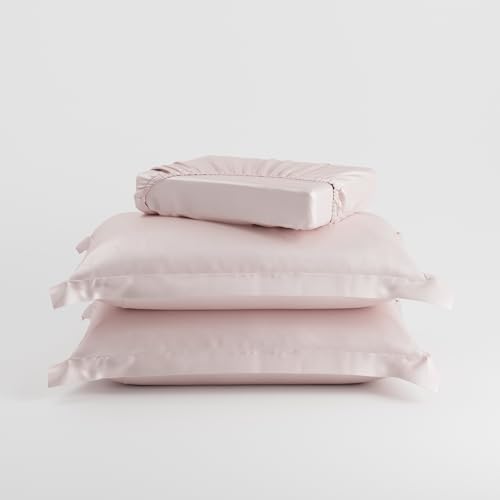 Image of Stoa Paris 300TC UltraSatin Double Bedsheet Set, 10 inch Drop Fitted Bedsheet with 2 Pillow Covers, Hypoallergenic, Wrinkle Free, Aesthetic Bedding, Home Decor, Gift, Date Night - Blushing Pink