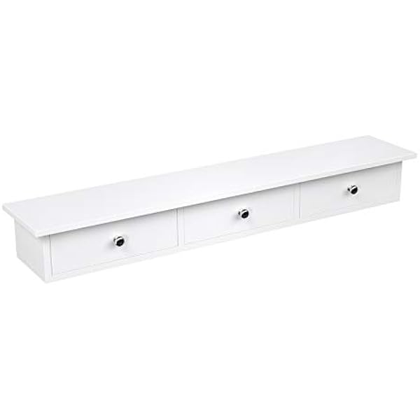 SONGMICS Regał ścienny z 3 szufladami, szafka ścienna, 80 x 15 x 10 cm, do korytarza, salonu, sypialni, kuchni, malowania o wysokim połysku, biały LWS085W01