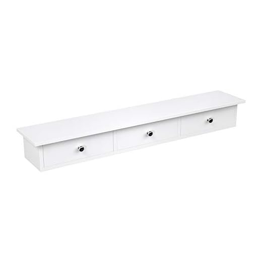 SONGMICS Vägghylla, svävande hylla med 3 lådor, förvaringshylla i korridoren, 80 x 15 x 10 cm, vardagsrum, sovrum och kök, högglanslackering, vit LWS085W01