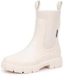 DRECAGE Gummistiefel Damen Wasserdicht Halbhohe Chelsea Boots Rutschfest | Elastischer Strickschaft & rutschfeste Profilsohle, Regenschuhe für Gartenarbeit & Spaziergänge