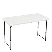 Amazon Basics Klapptisch, rechteckig, 4-fach höhenverstellbar mit Tragegriff, für drinnen und draußen, tragbar, leicht, Reisetisch, Picknick, Camping, Weiß, 121,4 x 60,7 x 86,1 cm