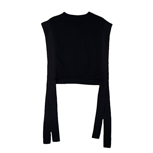 100% Cashmere Knitted Sweater Vest Sleeveless Crewneck Pullover Sweater Short Ribbon Jumper (Black L)
