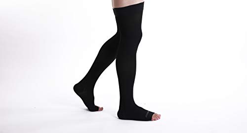 Doc Miller Thigh High Open Toe Compression Stockings 20-30Mmhg For Varicose Veins, Pregnancy Support Open Toe Thigh High Compression Socks For Women And Men - 1 Pair Black Large #TOP7