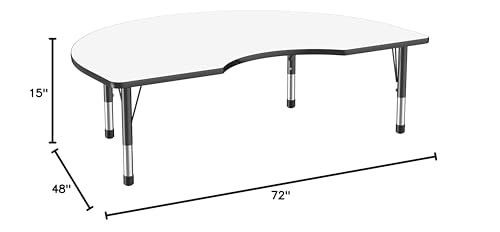 Image of FDP Dry-Erase Kidney Activity School and Classroom Kids Table (48 x 72 inch), Chunky Toddler Legs for Collaborative Spaces, Adjustable Height 15-24 inches - Whiteboard Top and Black Edge