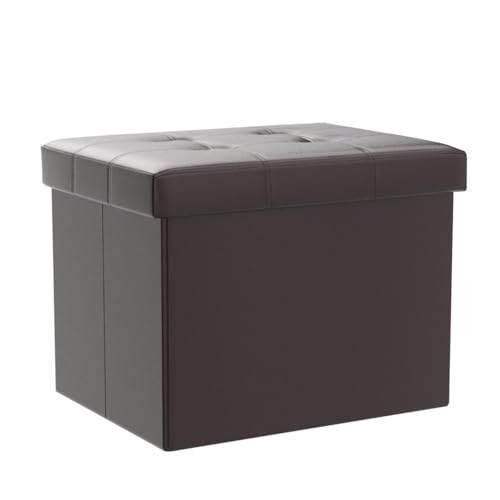 Image of Bsketa Storage Ottoman Bench, 17 inch Folding Leather Foot Rest, Brown 2 Pack | Ottoman with Storage, Thicker Foam Padded Seat, Living Room, Dorm, Bedroom, Load 330 lbs, Easy to install, 17x13x13in