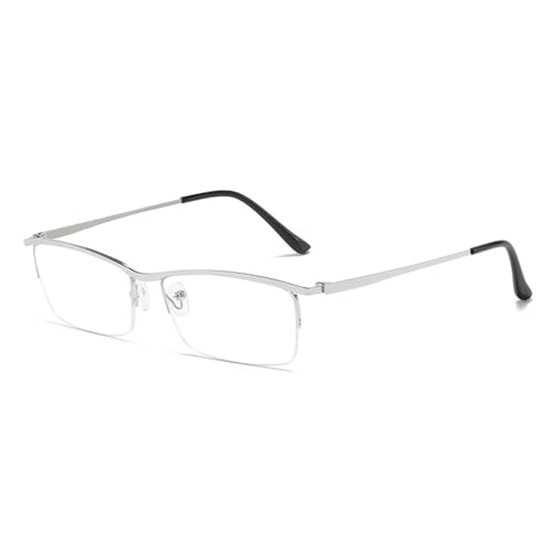 Gohron Half-Rim Myopia Glasses for Men Women Distance Glasses Nearsighted Metal Frame (Silver, -0.5, Diopters)