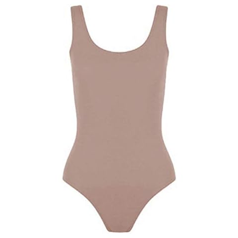 FuturaLondon Tan Nude Low U Back Girls Kids Cotton Ballet Dancewear Wide Strap Sleeveless Leotard Bodysuit (Age 7/8) Cover