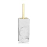 Scopino WC sobrio ed elegante in resina effetto marmo bianco e metallo dorato. Colore: bianco e oro. Materiale: resina e metallo. Dimensioni: 8,5 x 8,5 x 33 cm