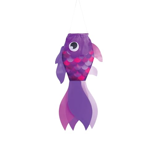 In the Breeze 5222 — 15-inch Lavender Damsel Fish Windsock — Colorful Purple Fishsock Hanging Garden Decor with Detailed Printed Graphics