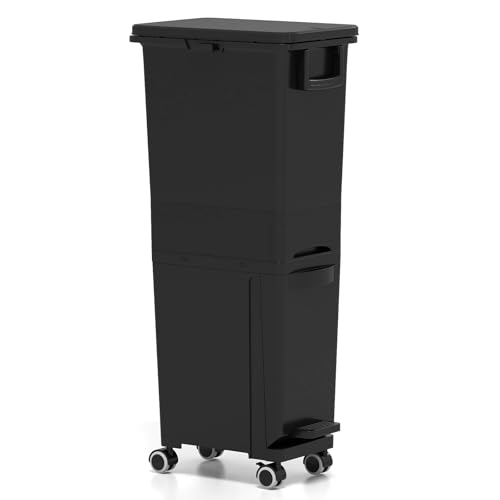 COSTWAY Mülleimer 3 Fächer, 32L Abfalleimer mit neigbarem Behälter,...