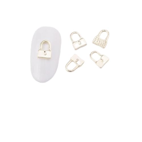 qbodp 100 Pcs Nail Decoration Fashion Nail Decoration Lock Shape Decoration for Nail, Nail Supplies Nail Art Decoration Accessories,Gold