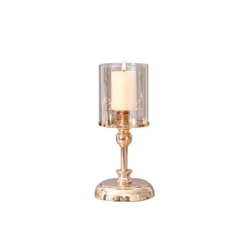 Portavelas Decorativos Candelabro de Cristal Dorado con Base Metal, Adorno Decorativo for el hogar, portavelas Alto para Fiestas(Medio)
