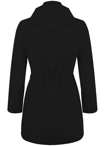 EnduaReve Regenjacke Damen Lang Wasserdicht Atmungsaktiv Regenmantel Übergangsjacke Kapuze Outdoor Jacke Schwarz M