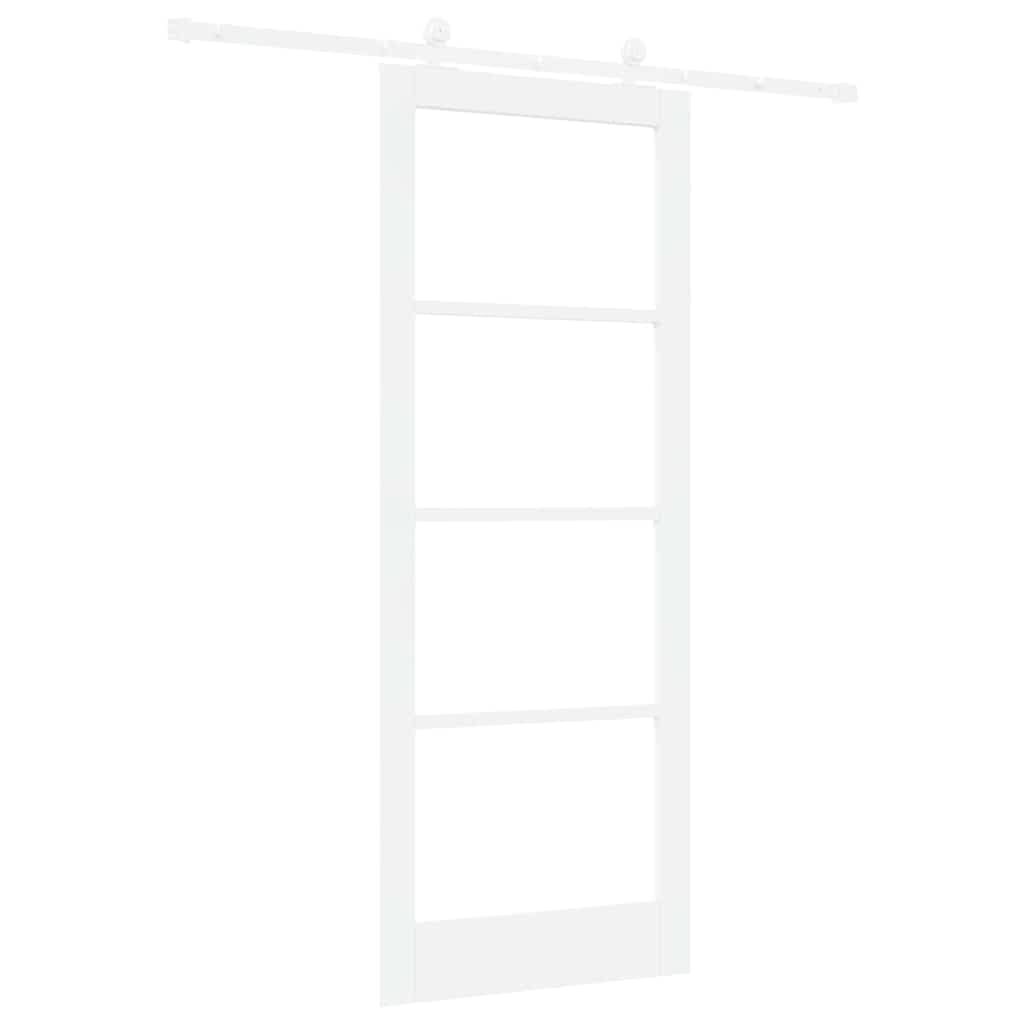 vidaXL Puerta Deslizante Orkdal Blanca Madera Engineered y Cristal 83 X 211 cm con Juego de Hardware para Riel Uso Interior Moderno Contemporáneo Duradera Laqueada Entrada