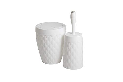 Addis Diamond Style Bathroom Swing Bin & Toilet Brush with Internal Detergent Injection Handle System Twin Set, White