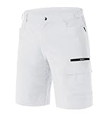 EKLENTSON Mens Shorts Outdoor Lightweight Stretch Hill Walking Cargo Shorts Breathable Safari Hiking Pants Multi Pockets,White,32