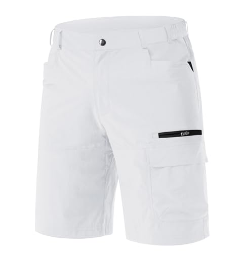 Image of EKLENTSON Men's Shorts Summer Outdoor Lightweight Stretch Shorts with Zip Pockets for Hiking Walking Camping,White,30