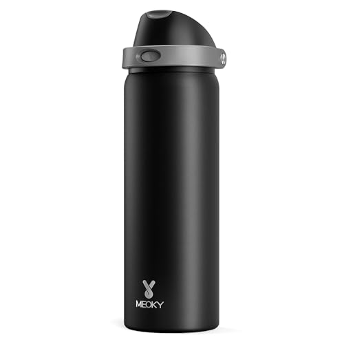 Image of 32 oz Insulated Water Bottle for Sports: Meoky Stainless Steel Water Bottle with 2-in-1 Straw and Spout Lid - Leak Proof, Cold for 24 Hours, Protective Silicone Base, BPA-Free for Gym, Night