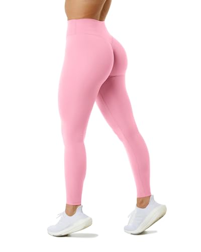 Unthewe High Waisted Butt Lifting Workout Gym Leggings for Women Buttery Soft Athletic Yoga Pants(U810-Pink-S)