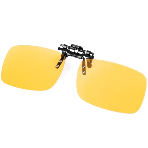FIMOSON Clip On Night Driving Glasses - Flip up Polarized Anti Glare Night vision Glasses for Wearing Over Prescription Glasses