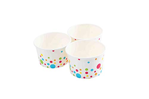 Gsm Brands Paper Ice Cream Cups (Polka Dots Design) - 100-Count - 8 Oz Disposable Dessert Bowls For Hot Or Cold Food, 8-Ounce Party Supplies Treat Cups For Sundae, Frozen Yogurt, Soup, White #TOP2