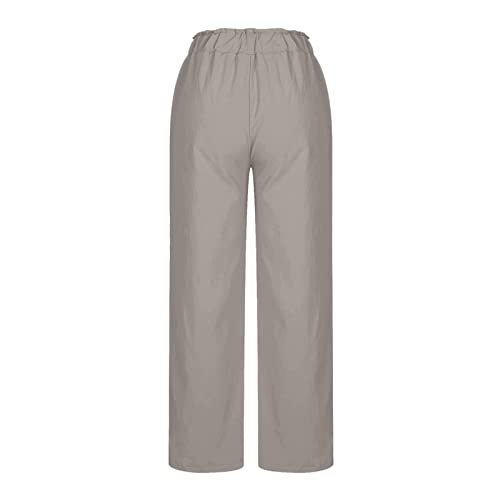 Womens Pants Elastic Waist Casual Summer High Waisted Linen Wide Leg Pant Loose Long Lounge Trousers with Pockets4