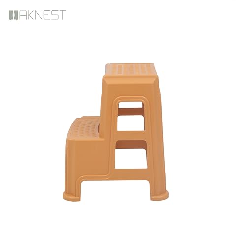 Image of Oaknest Supreme Multipurpose Plastic 2-Step Stool for Kids & Adults - Anti-Slip Lightweight Stepping Stool for Kitchen, Bathroom & Home - Amber Gold, 1 Piece