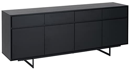 Ibbe Design Tokyo Buffet Commode Armoire de Rangment Noir, Placage de Chêne, MDF et Métal avec 4 Portes et 4 Tiroirs, pour Salon Cuisine Salle à Manger, 205x45x82 cm Cover