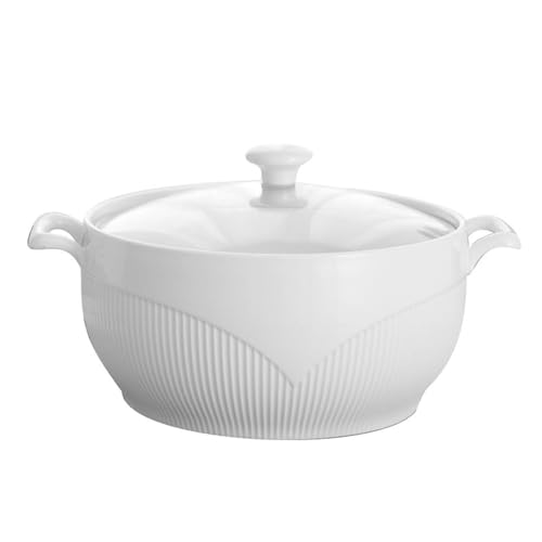 STJNFCY Céramique Soupière avec Couvercle en Verre Porcelaine Soupière de Service Soupe, Terrine en Porcelaine Potée Pudding Soupe aux pâtes Bol à céréales Bol à Dessert,2.6L,A