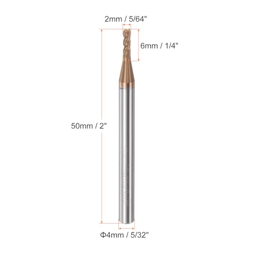 Image of HARFINGTON Micro Grain Carbide Square End Mill 5 /64 inch x 1 /4 inch (2mm x 6mm) Cut 5 /32 inch (4mm) Shank 2 inch (50mm) Length AlTiN Coated 4 Flutes Square Nose Cutter for Alloy Steel Hardened Steel