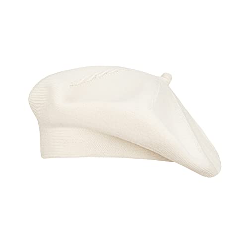 Gllutt Beret Hat French Style Stretchy Knitting Solid Color Both Side Usable (White)