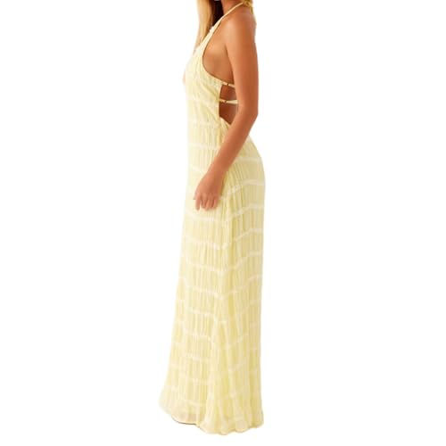 Women Summer Backless Beach Maxi Dress Spaghetti Strap Sleeveless Smocked Tulle Flowy Vacation Long Dress2