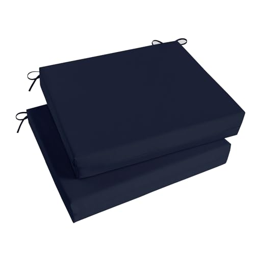 Image of Basic Beyond Outdoor Chair Cushions Set of 2, Square Corner Outdoor Cushions for Patio Furniture, Water Resistant Patio Chair Cushions with 2 Ties, 18.5x16x3, Navy