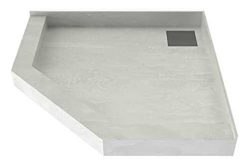 Tile Redi WD50Neo-PVC Shower Pan with Back Drain- Triple Curb Shower Base, 2" PVC Drain, and Grate Included, 50" Width x 50" Depth