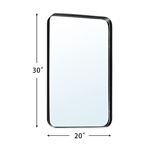 Zenida Bathroom Mirrors For Wall, 30" X 20" Large Rounded Rectangle Bathroom Mirror, Black Matte Metal Framed Wall Mirror, Horizontal Or Vertical Hanging Mirror For Bathroom, Living Room, Entryway #TOP5