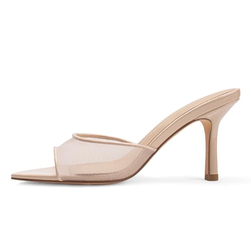 Image of Riekhany High Heel Mules for Women Slip On Open Pointed Toe Classy Patent Leather Stiletto Pumps Formal Slingback Mule Sandals Dress Walking Shoes