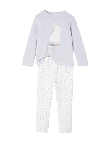 Vertbaudet Samt-Schlafanzug mit Hasen-Applikation Mädchen, Recycling-Polyester himmelblau 146/152