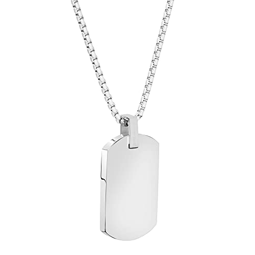 Geoffrey Beene Men's Stainless Steel Engravable Dog Tag Pendant Box Chain Necklace2