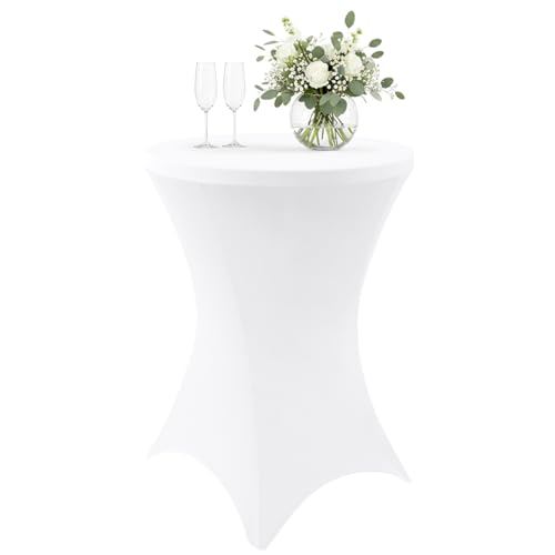 Homaxy Stretch Stehtisch Husse für Bistrotisch Ø 60-110 cm Verstärkung im Fußbereich 40C Maschinenwaschbar in vielen Farben Stretch-Tischdecke Hochzeit Geburtstagsfeier Banket Weiß